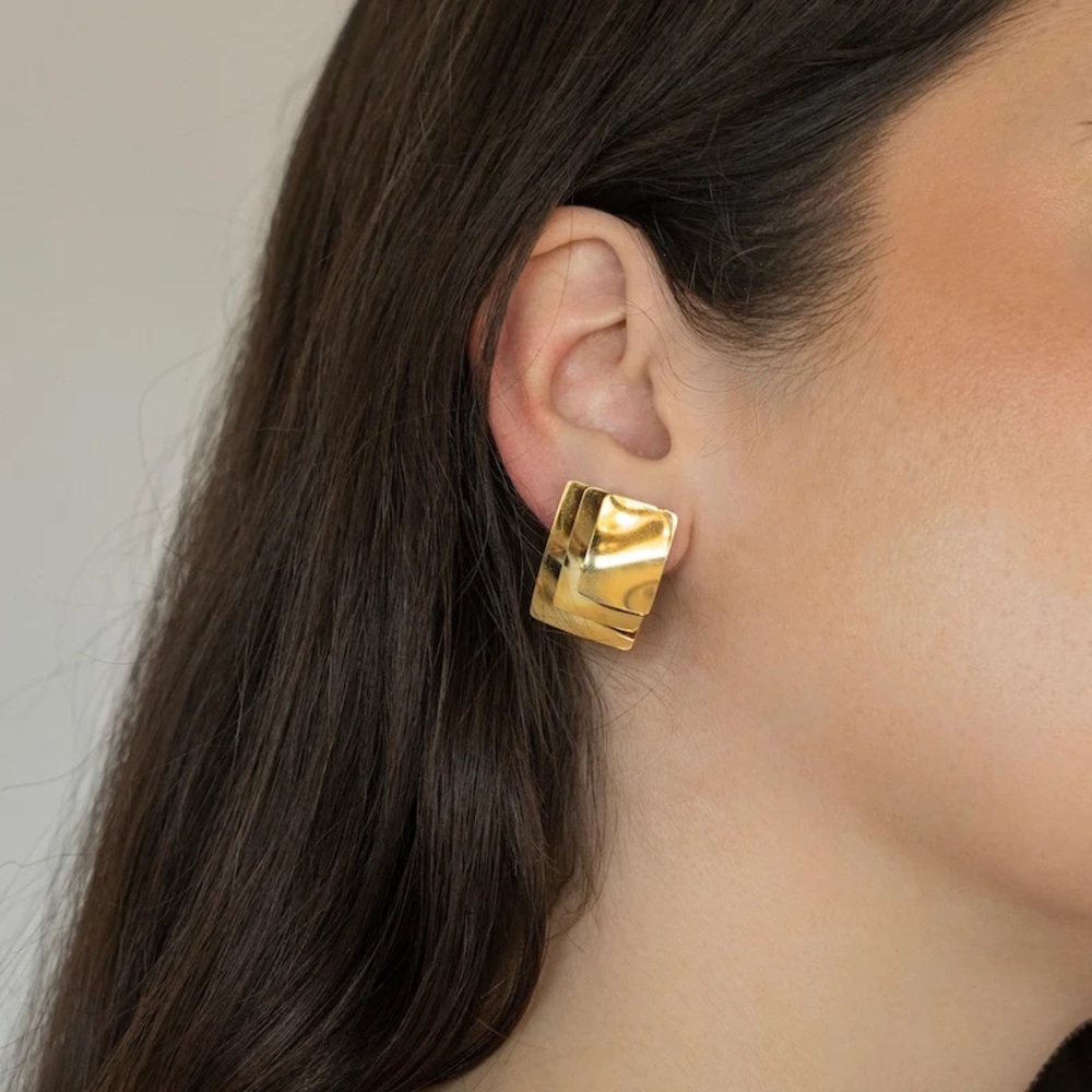 18K Gold High Gloss Design Earrings*Rectangular Earrings*